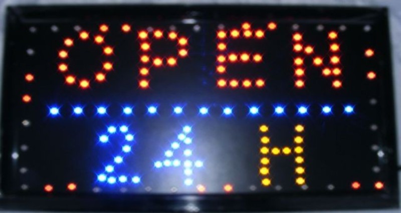 Tablica led z napisem open 24, open i inne