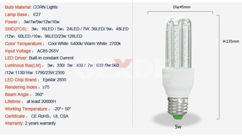 Żarówka diodowa E27 CORN LED 5W CIEPŁA/ZIMNA