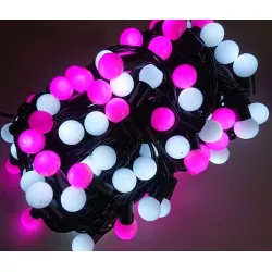 Lampki choinkowe kulki 100 LED-11m biało-różowe+czapka