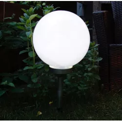 Lampa ogrodowa duża biała kula solarna 30cm barwa światła biała zimna