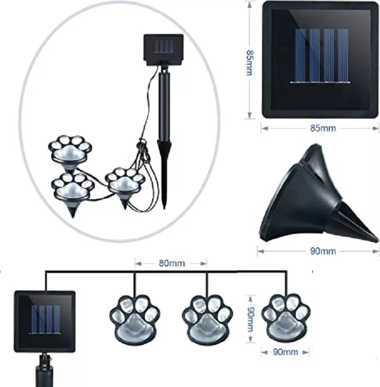 zestaw 3 psich śladów zasilanych solarnie